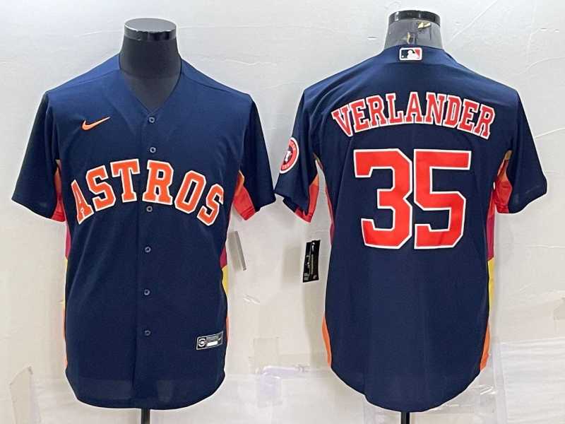 Men%27s Houston Astros #35 Justin Verlander Navy Blue With Patch Stitched MLB Cool Base Nike Jersey